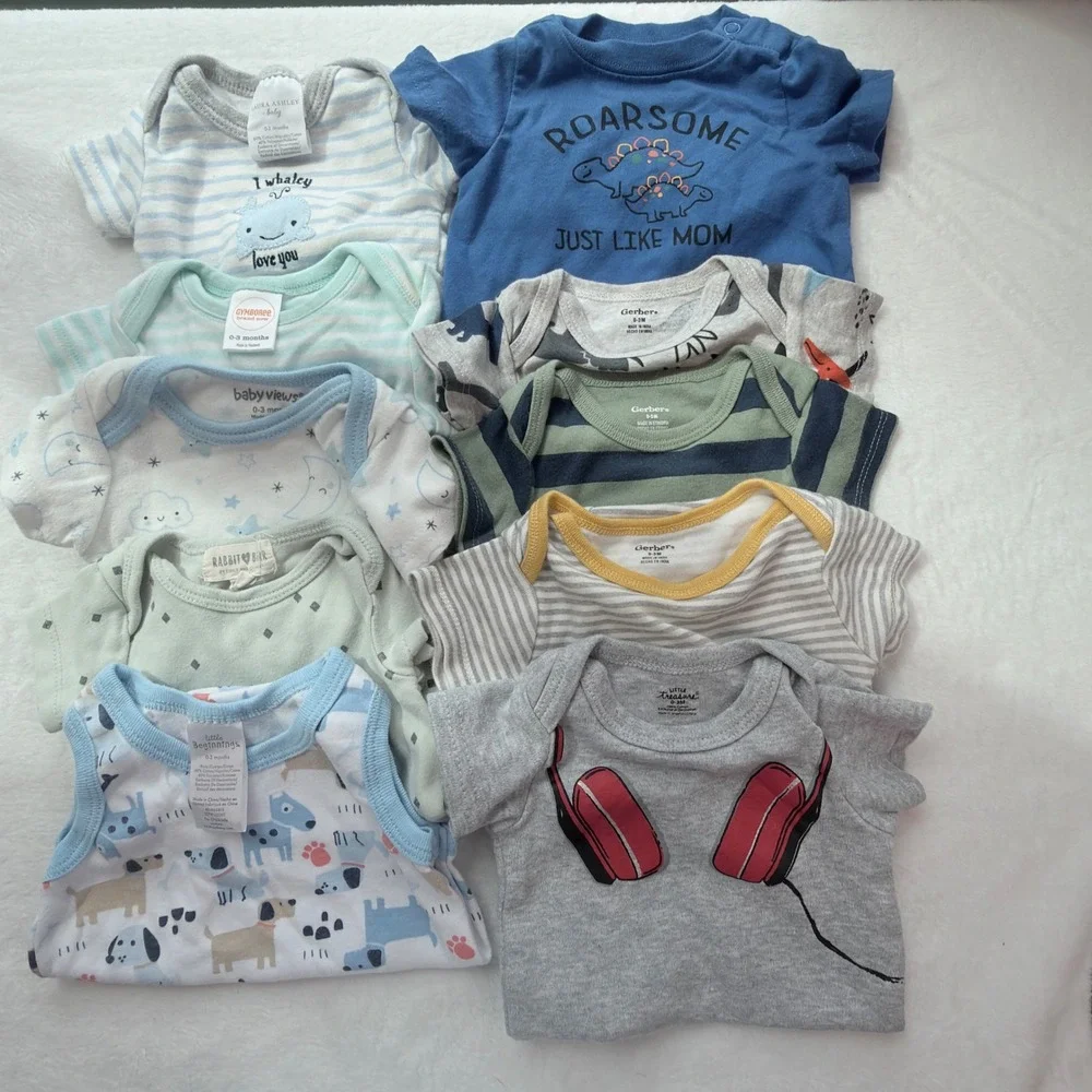Gerber Gymboree Baby Bodysuit Lot 10pc Kids 0-3M Multi Excellent Dino Stripes